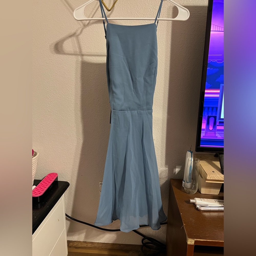 Letter of Love Slate Blue Backless Skater Dress